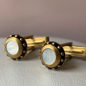 Vintage Mother of Pearl Sterling Enamel Cufflinks